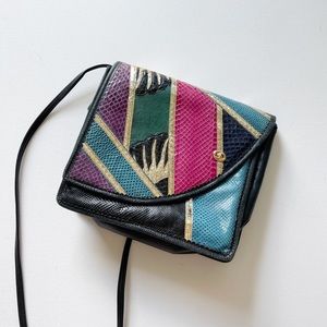 Vintage Multi-color Python Crossbody Handbag Purse